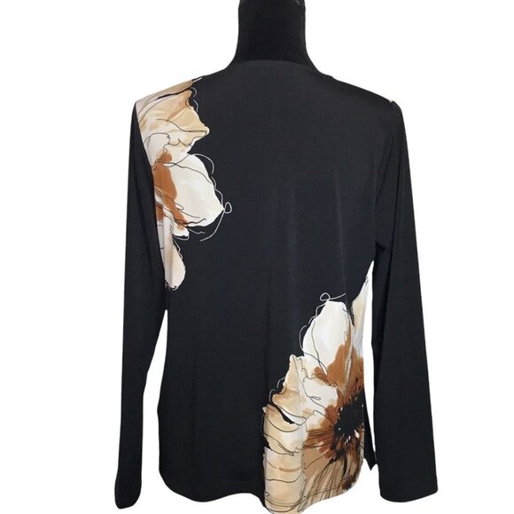 Susan Graver Long Sleeve Scoop Neck Top in Black/Brown - Size Small - Picture 3 of 5